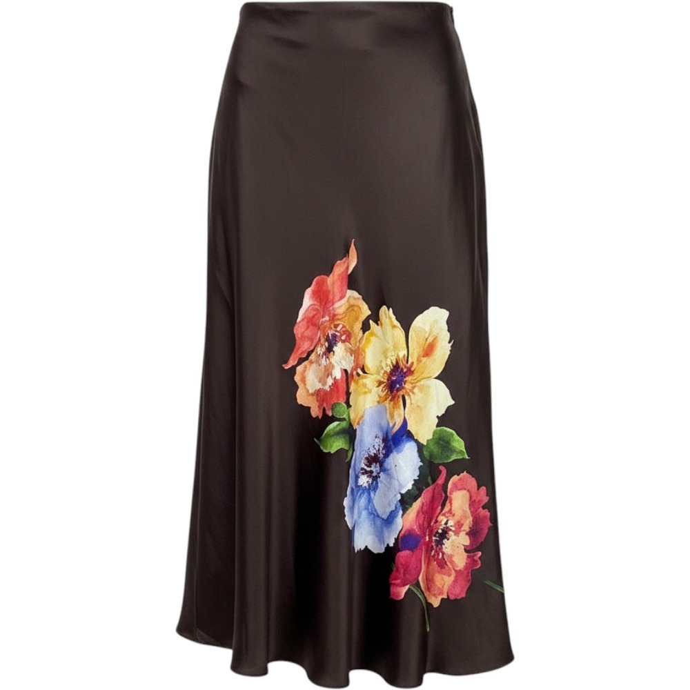 Christy Lynn Josie Skirt Twilight Aster Brown Floral Satin Midi -F10 8
